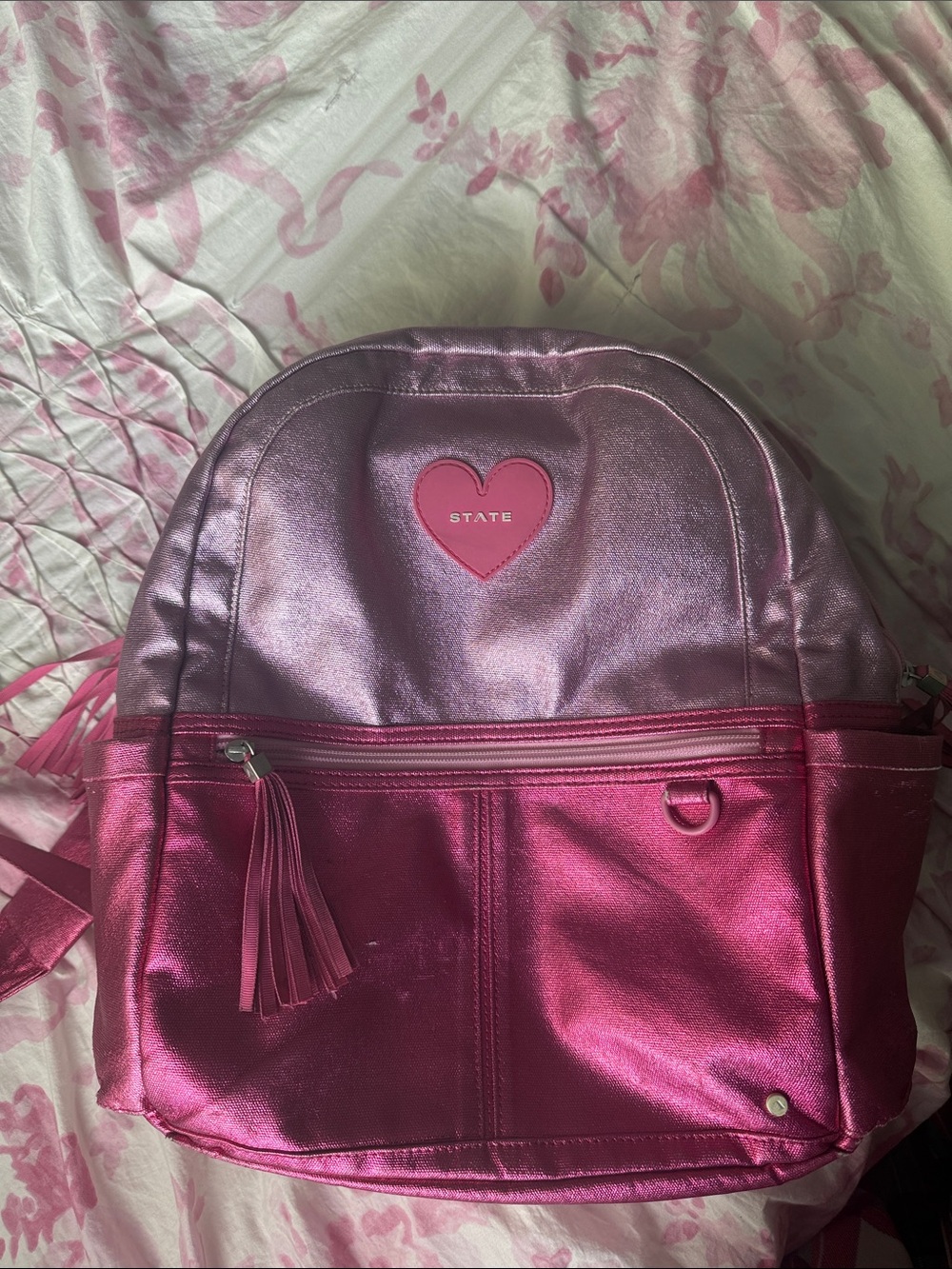 STATE Metallic Pink Two-Tone Heart Backpack